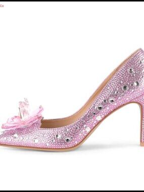 Pointed Toe Stiletto Heel Pumps Rhinestone Crystal Wedding Party
